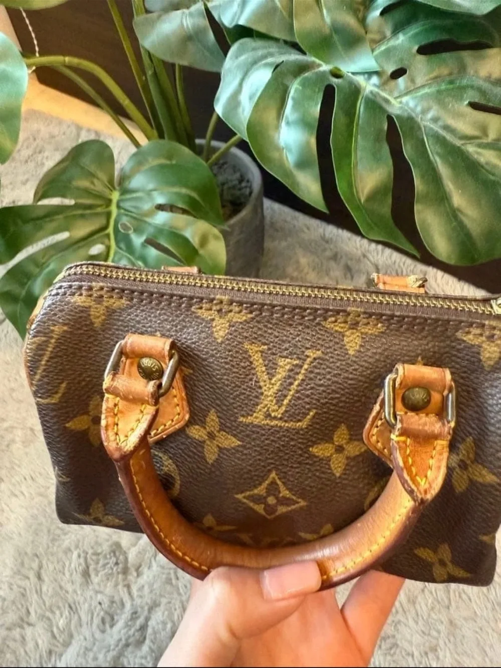 Louis Vuitton Brown Monogram Mini Top-Handle Bag with Pearl Charm